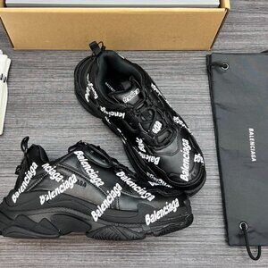 Size 8 - Men’s Balenciaga Triple S Allover Logo Sneakers- Black/White